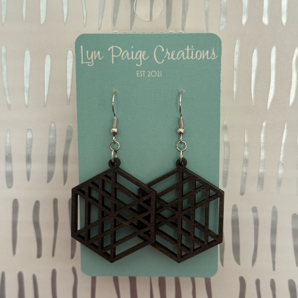 Handmade Wood Black Geometric Earrings